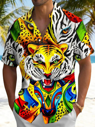 men's tiger print shirt front view