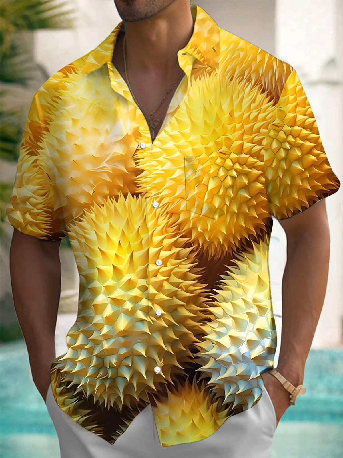 Durian Print Men's Pocket Short Sleeve Shirts