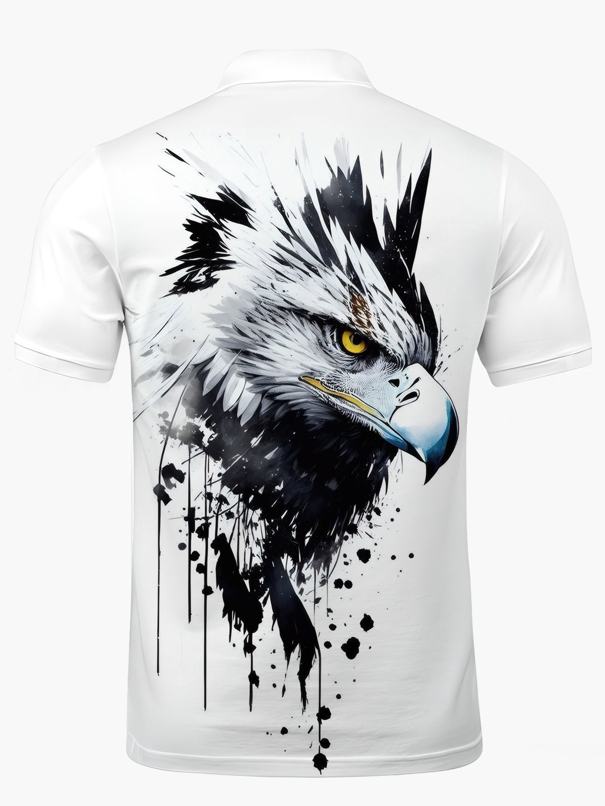 Eagle Print Men's Short Sleeve Button Polo Shirt