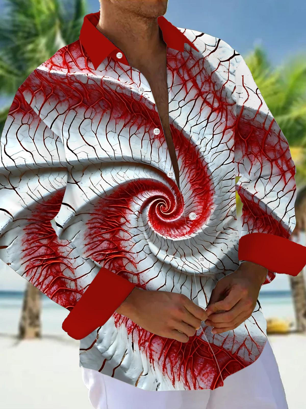 Abstract Art Print Men's Pocket Long Sleeve Shirts