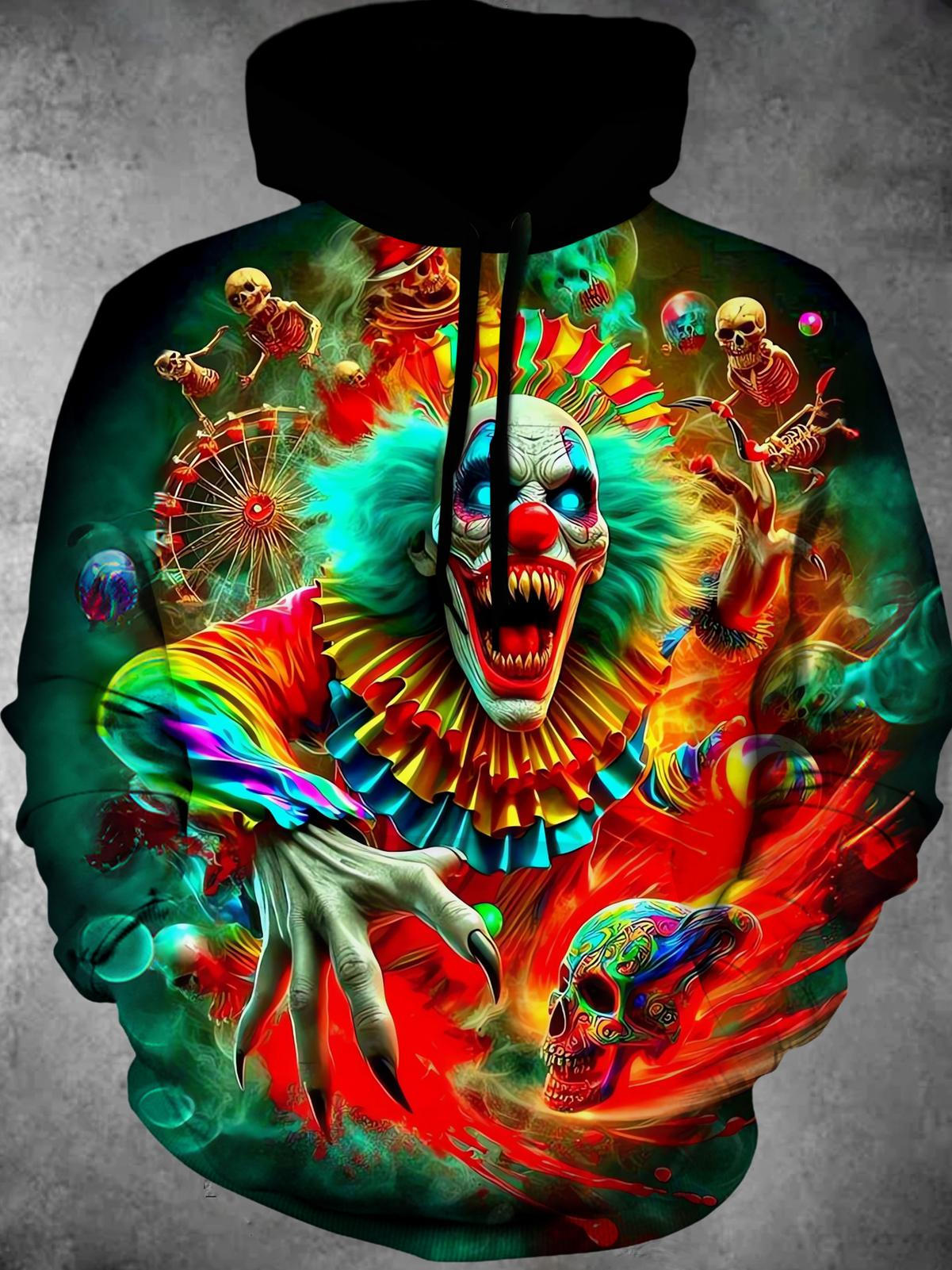 Dark Clown Long Sleeve Hooded Pocket Men's Top