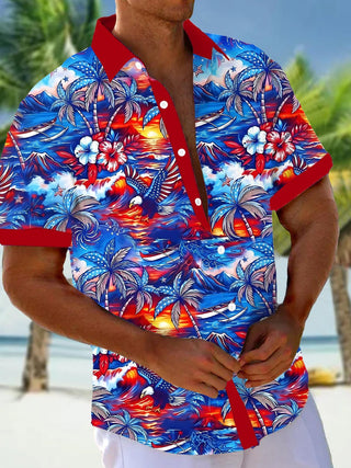 Independence Coconut Tree Eagle Men's Pocket Short Sleeve Shirts