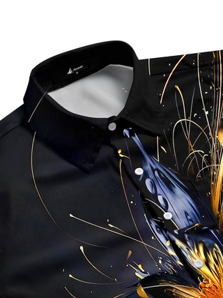Men's botanical flower print short sleeve shirt side view