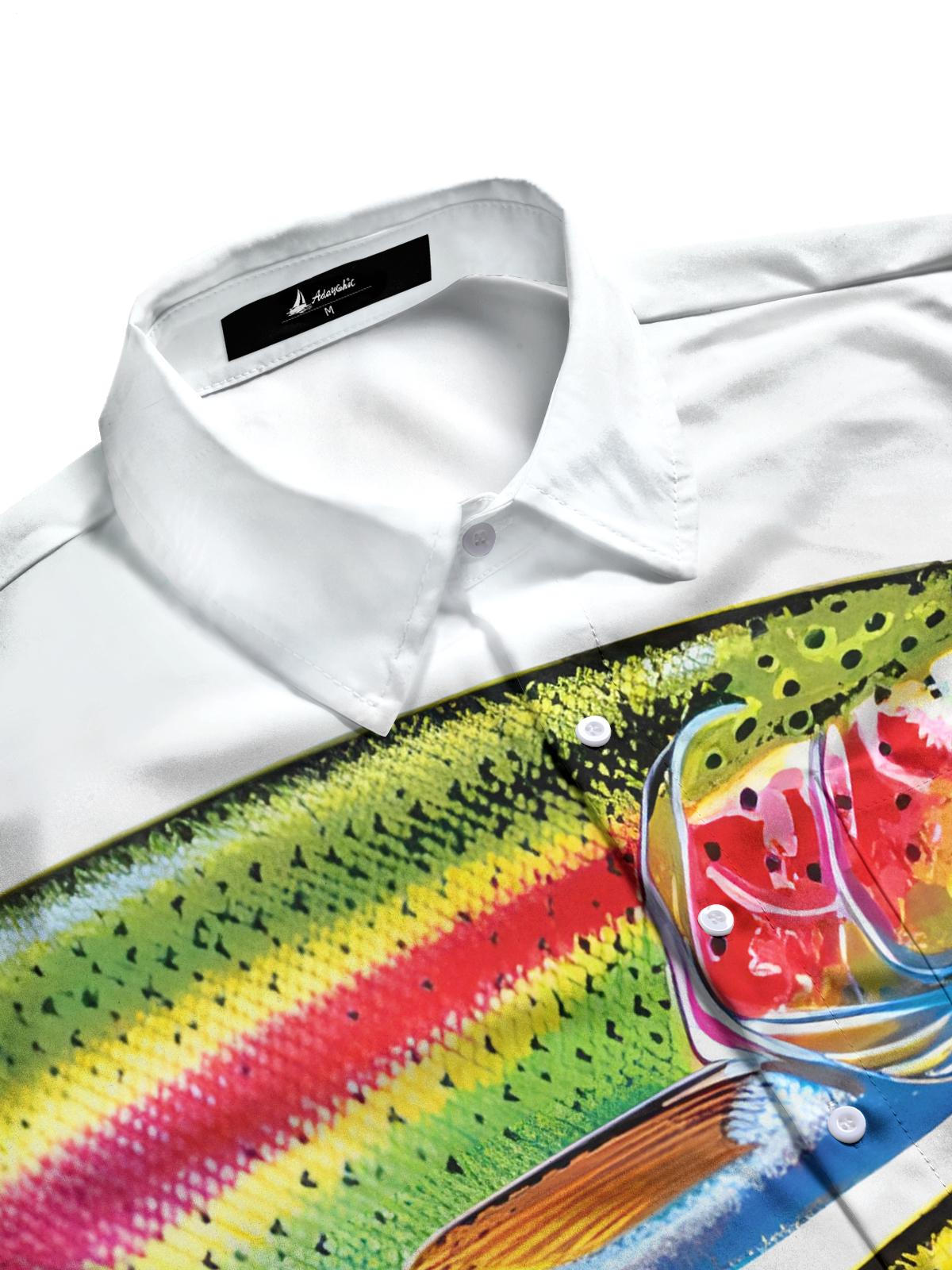 Fish Print Men's Pocket Short Sleeve Shirts