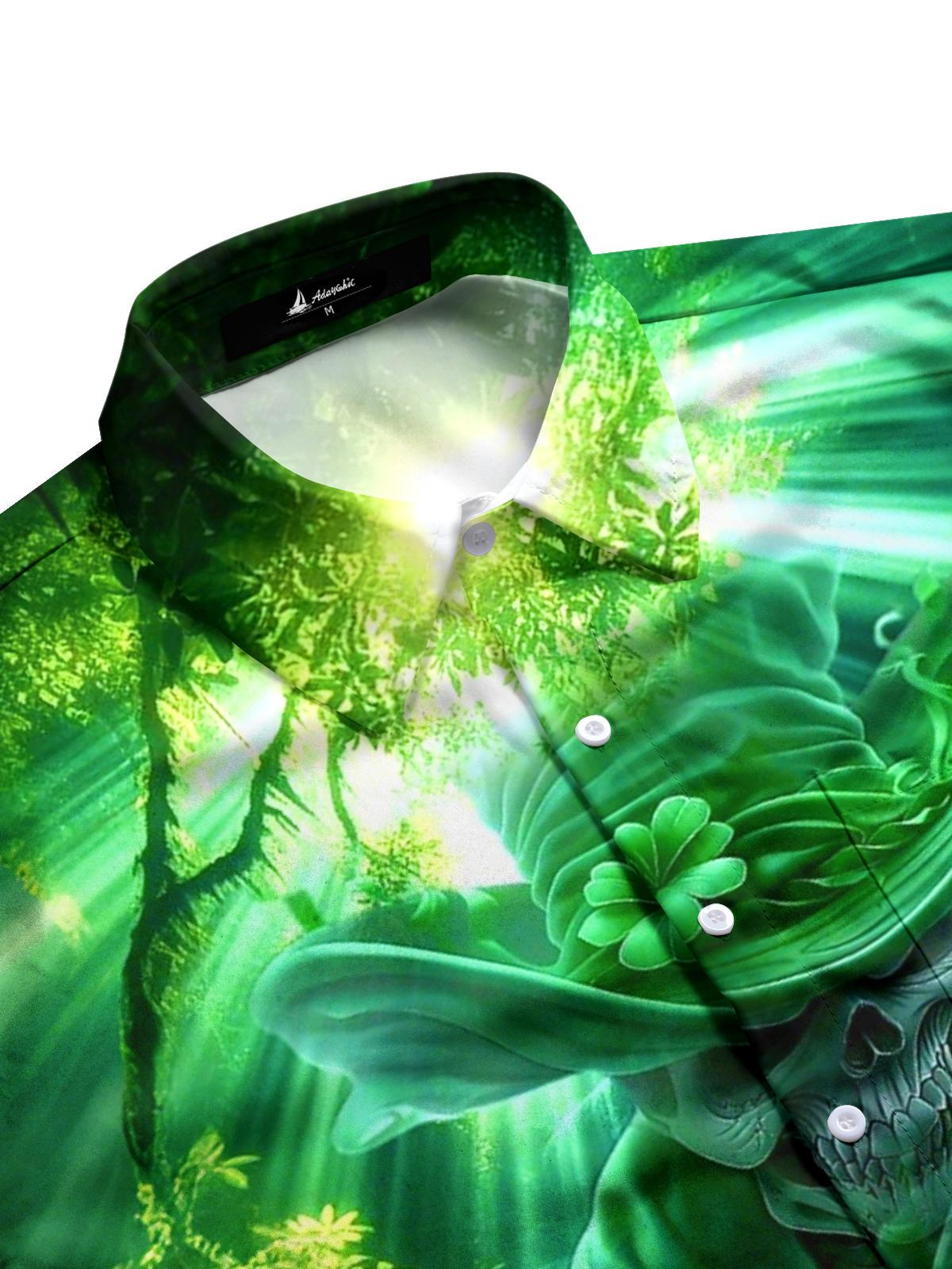 St. Patrick's Day Skull Print Men's Pocket Short Sleeve Shirts