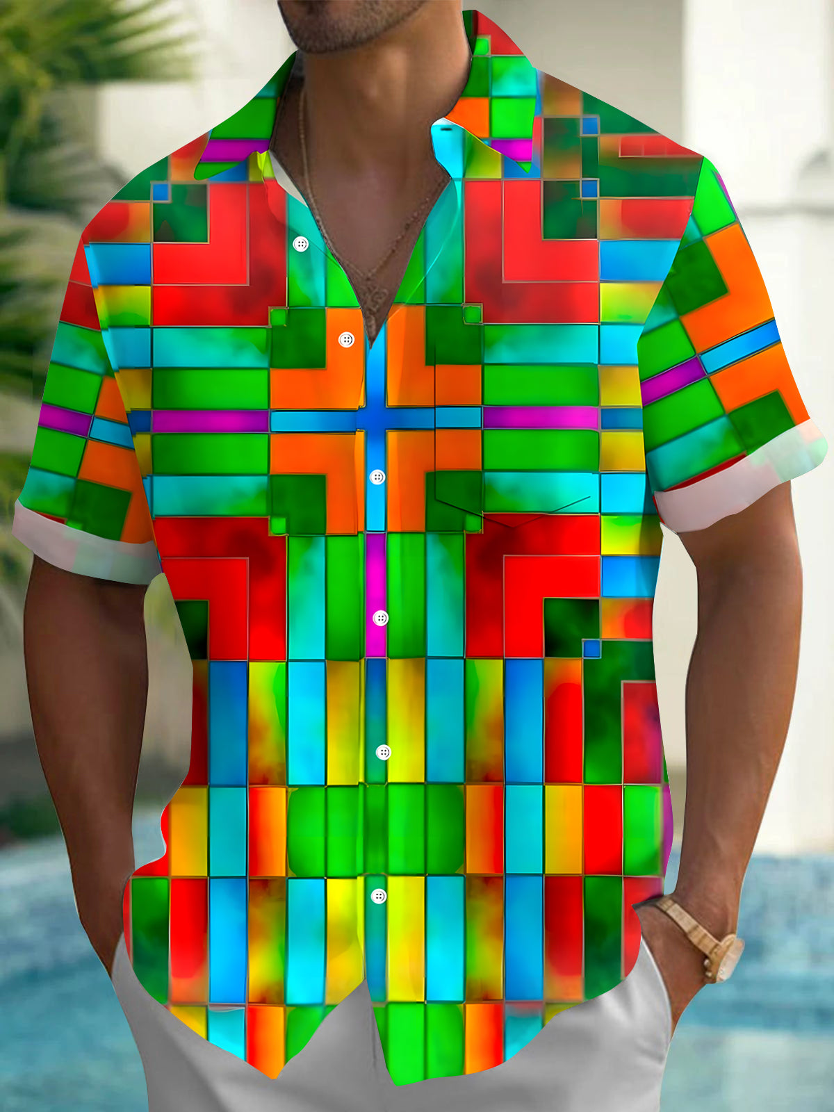 Geometry Men's Pocket Short Sleeve Shirts