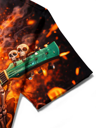 men's guitar print shirt close-up short sleeve