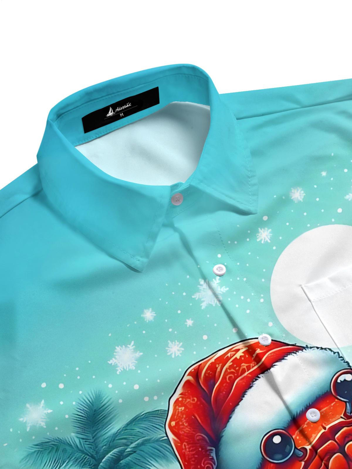 Christmas Crab Print Men's Pocket Short Sleeve Shirts