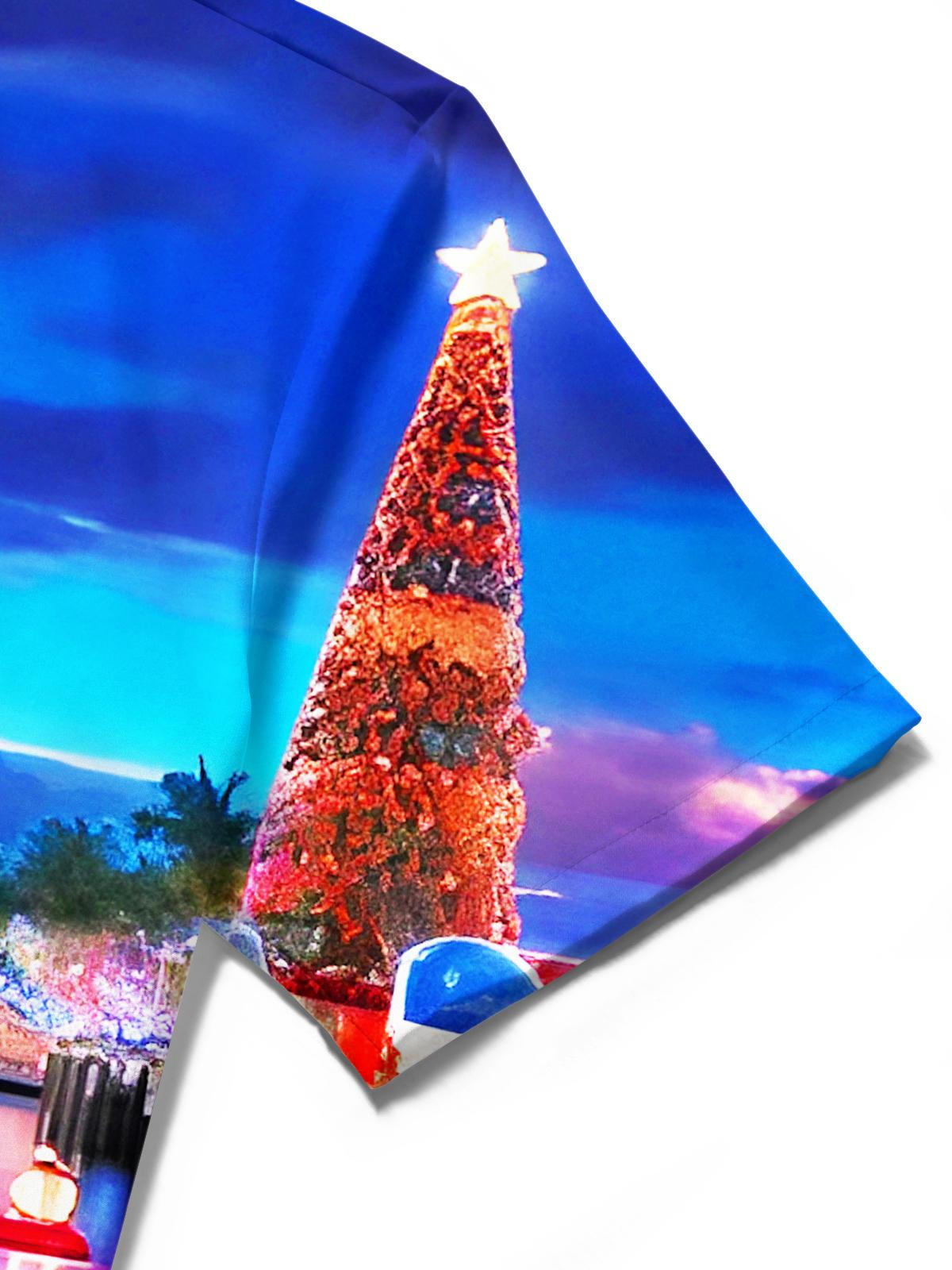 Fun Christmas Tree Snowman Ships Xmas Men's Pocket Short Sleeve Shirts