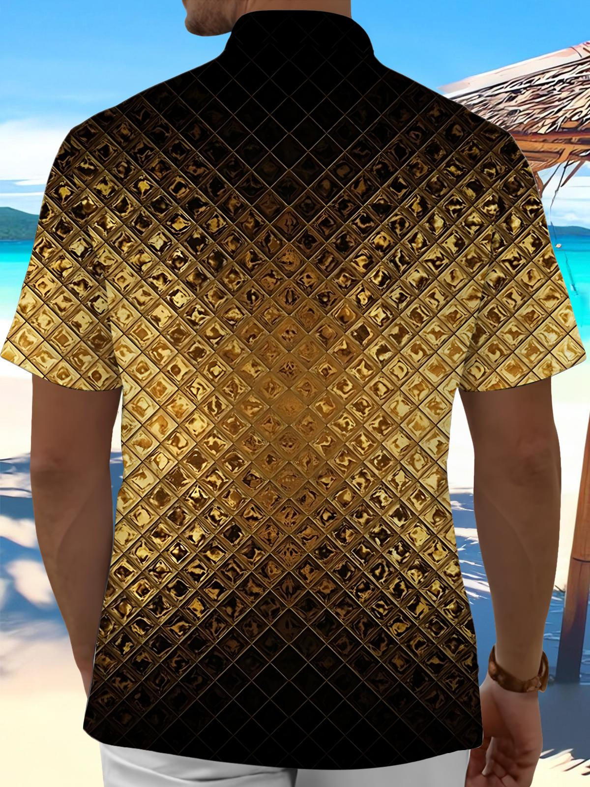 Gold Geometric Gradient Print Men's Pocket Short Sleeve Shirts