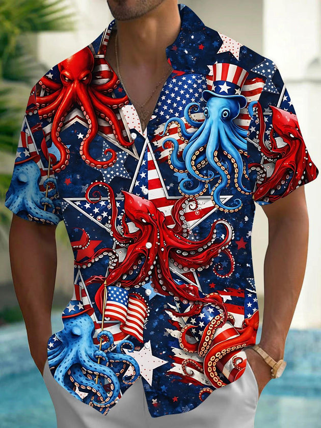 men's Hawaiian shirt front view Independence Day