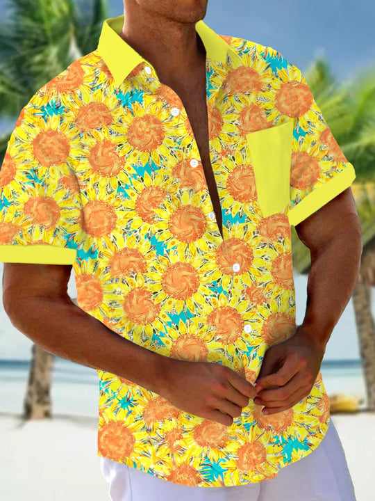 men's sunflower print shirt front view