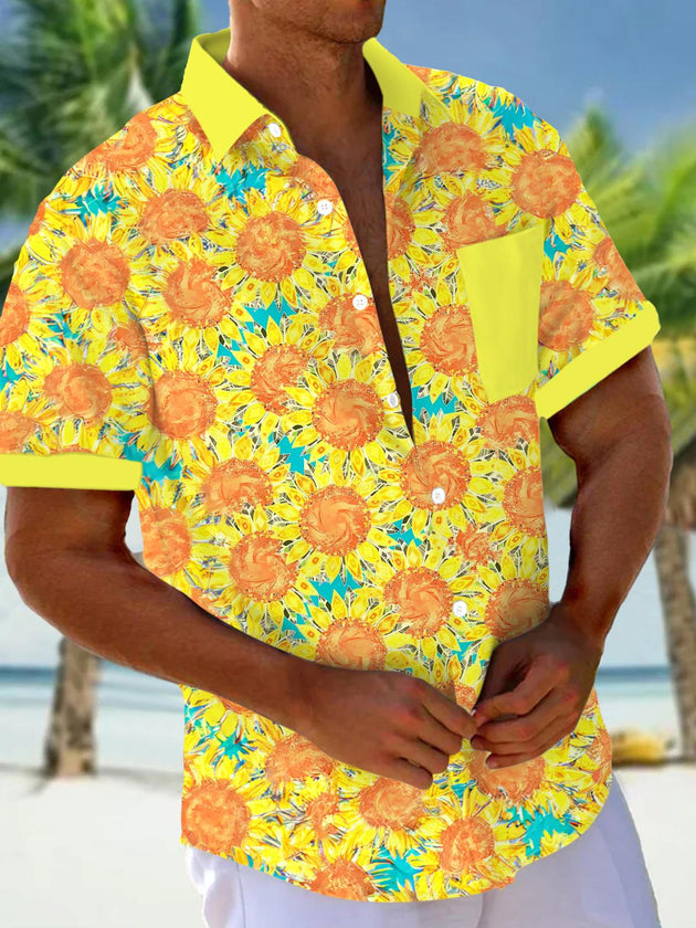 men's sunflower print shirt front view