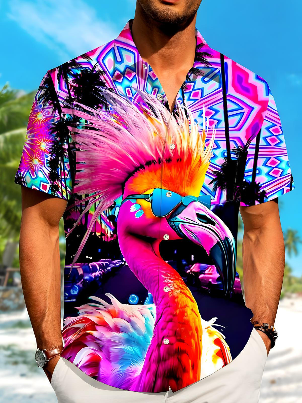 Hawaiian Flamingo Men's Pocket Short Sleeve Shirts