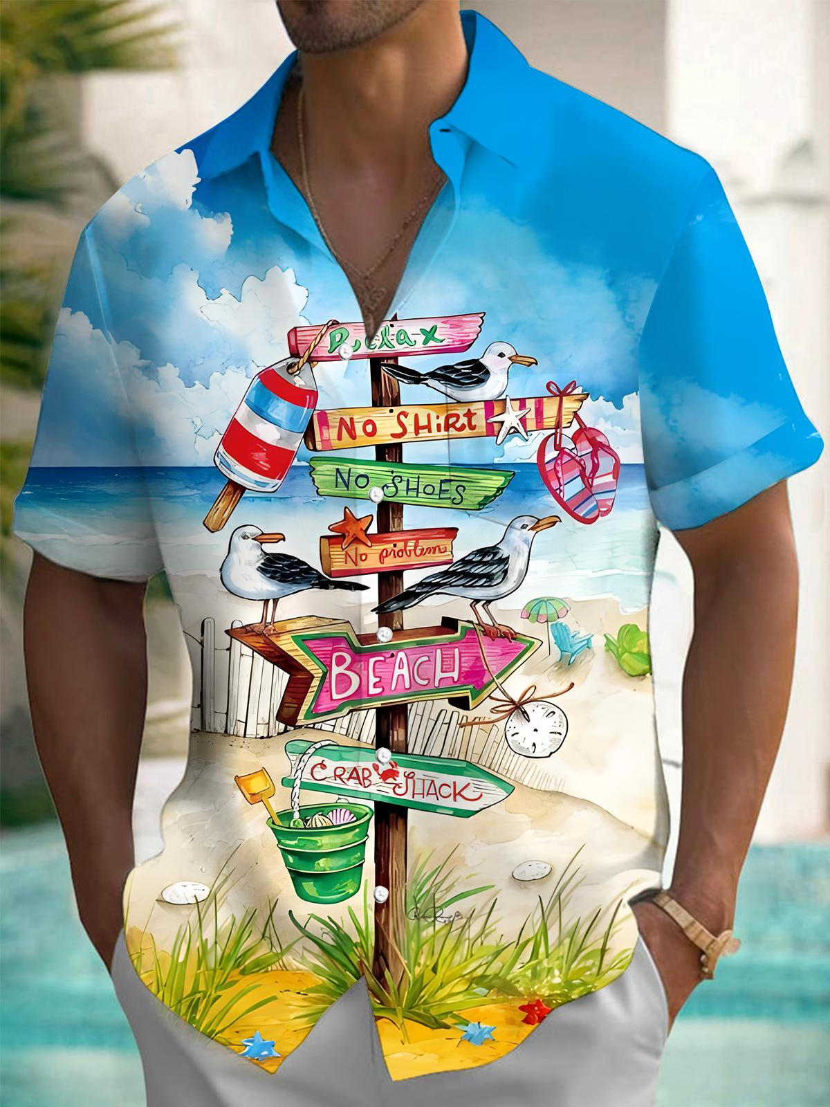 Hawaiian Print Men's Pocket Short Sleeve Shirts