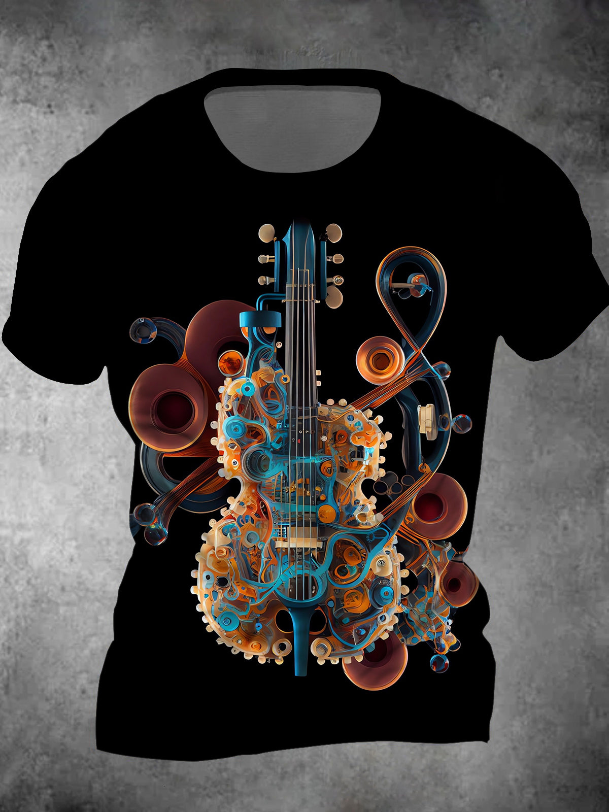 Guitar Round Neck Short Sleeve Men's T-shirt