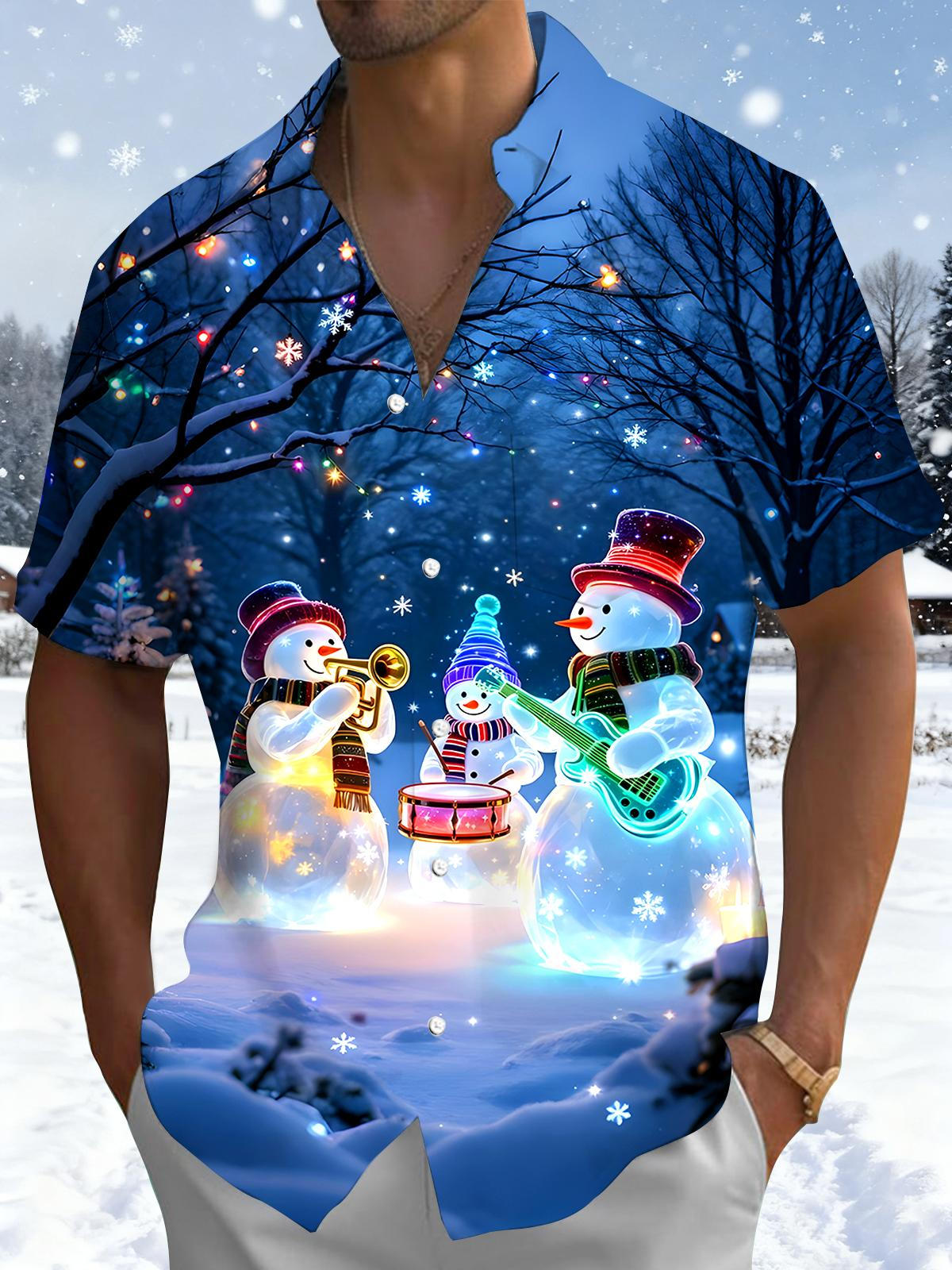 Snowman Band Music Men's Pocket Short Sleeve Shirts