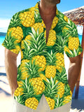 Hawaiian Pineapple Print Men's Pocket Short Sleeve Shirts