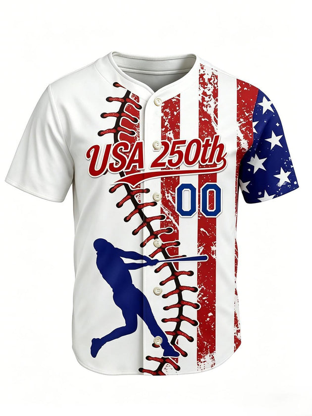 USA 250th Anniversary Baseball Independence Day Men's Short Sleeve Baseball Jersey