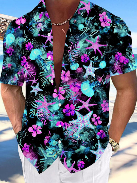 men's Hawaiian shirt front view tropical beach vacation