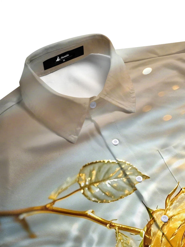 Men's gold rose print pocket half sleeve shirt side view