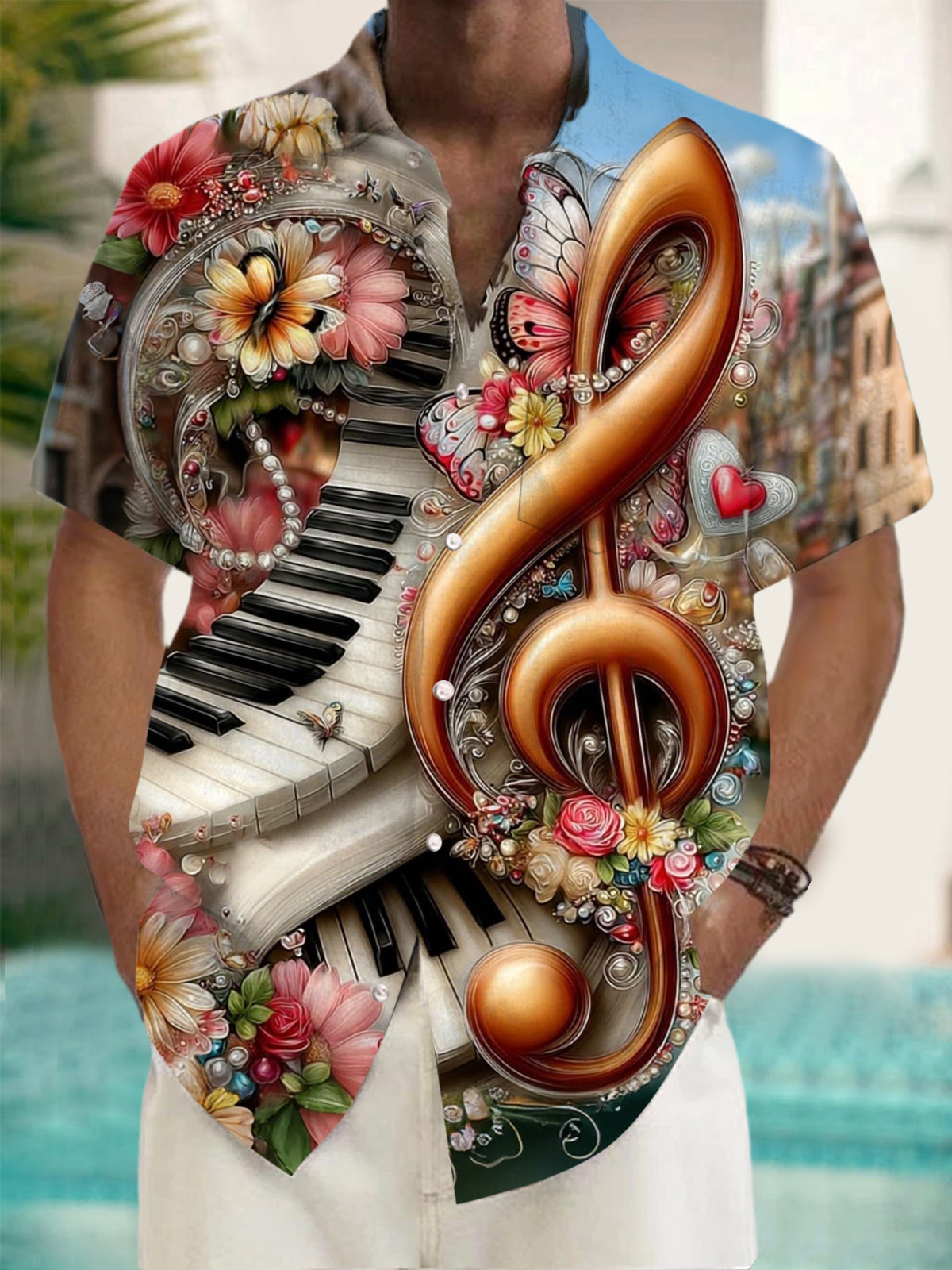 Music Art Print Men's Pocket Short Sleeve Shirts