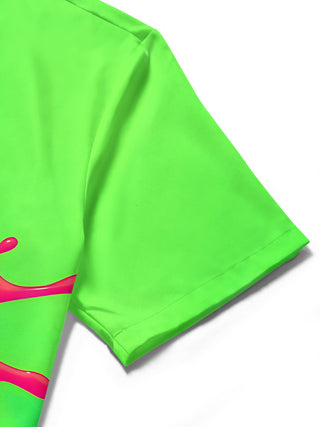men's funny eyes contrast color pocket short sleeve shirt close-up detail