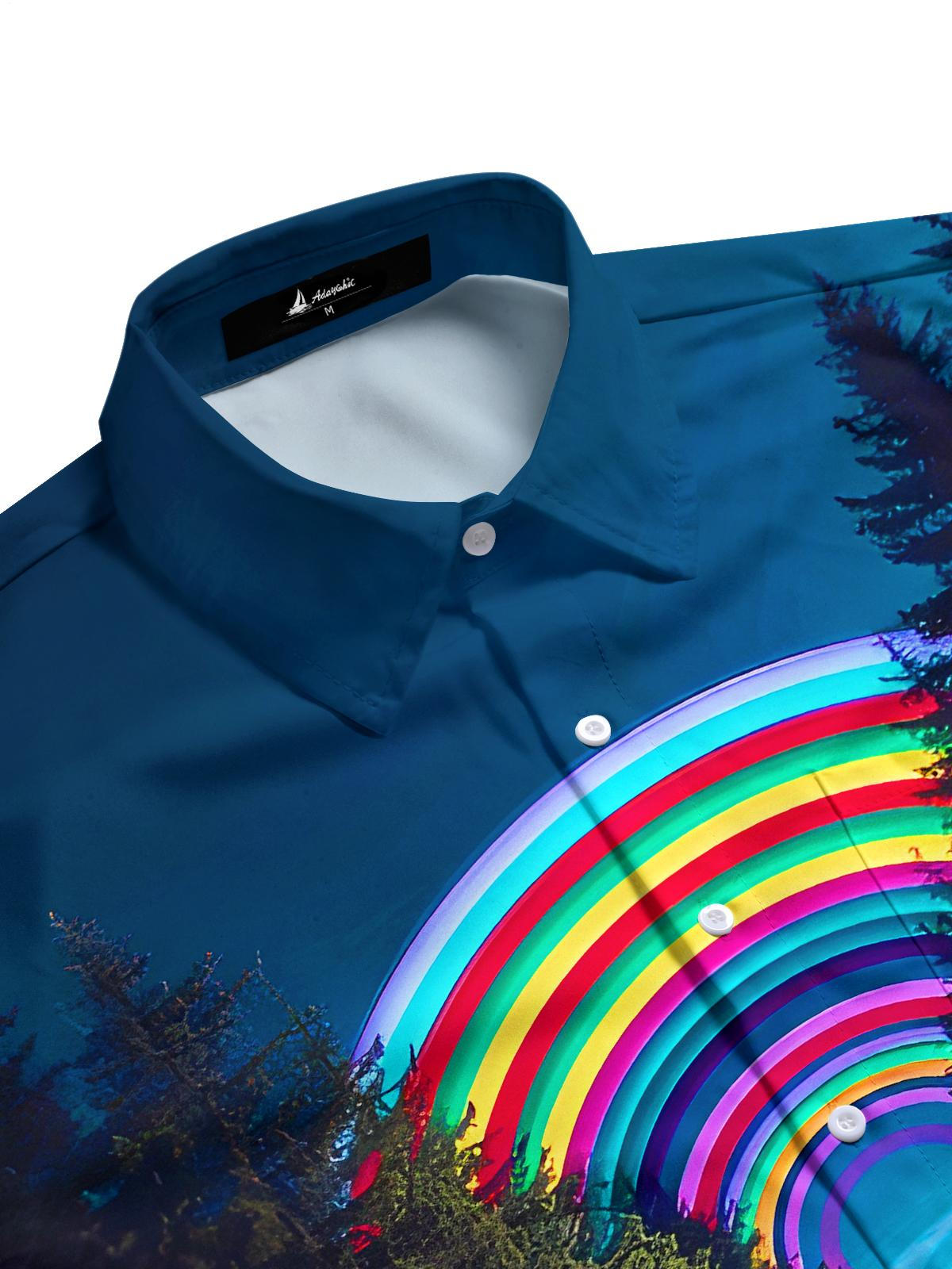 Rainbow WiFi Trees Highway Men's Pocket Long Sleeve Shirts