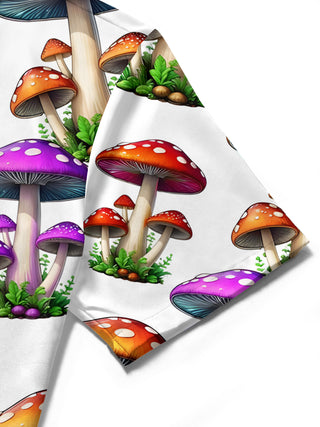 men's mushroom print shirt close-up short sleeve