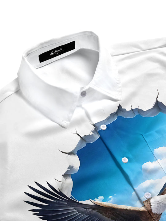 Men's patriotic eagle print short sleeve shirt side view