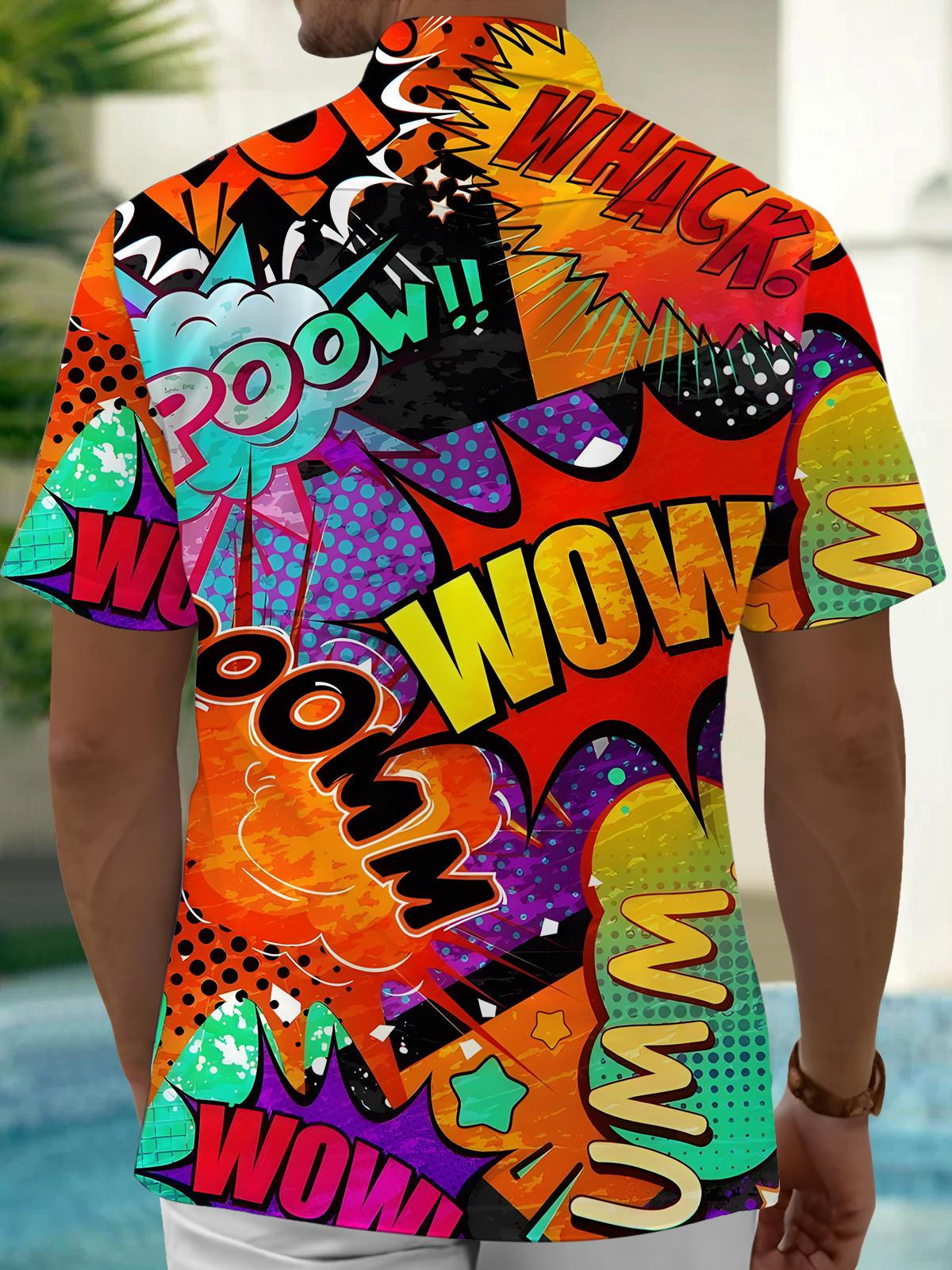 Letter Art Print Men's Pocket Short Sleeve Shirts