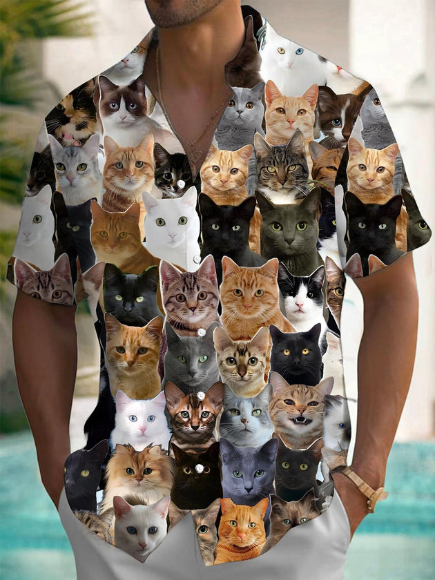men's cat print shirt front view