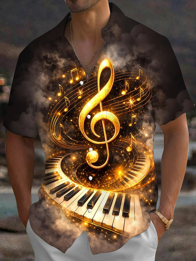 Piano Musical Note Men's Pocket Short Sleeve Shirts