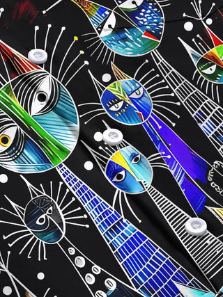 men's cat print short sleeve flat lay shirt