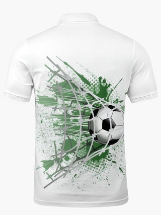 Men's black football print short sleeve polo shirt back view