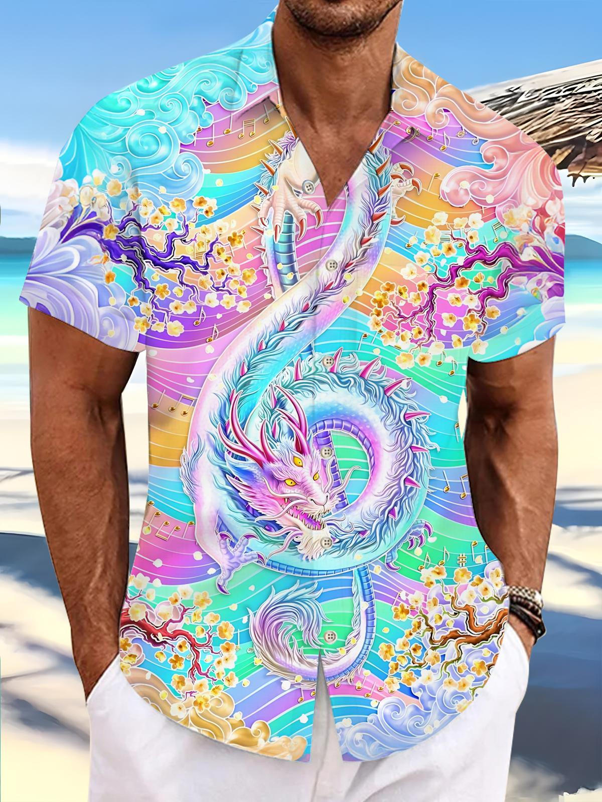 Note Dragon Sakura Art Print Men's Pocket Short Sleeve Shirts