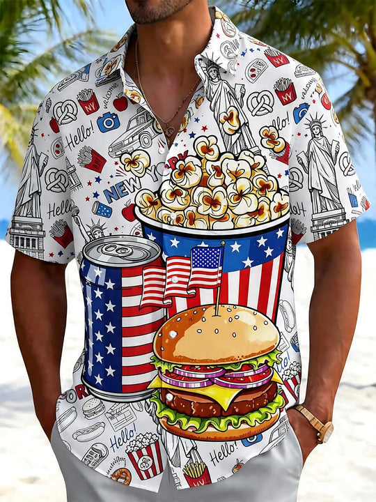 men's American flag print shirt front view Independence Day