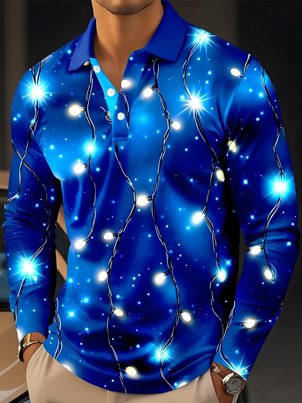 Christmas Lights Men's Long Sleeve Button Polo