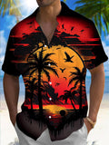 Coconut Tree Print Men's Pocket Short Sleeve Shirts