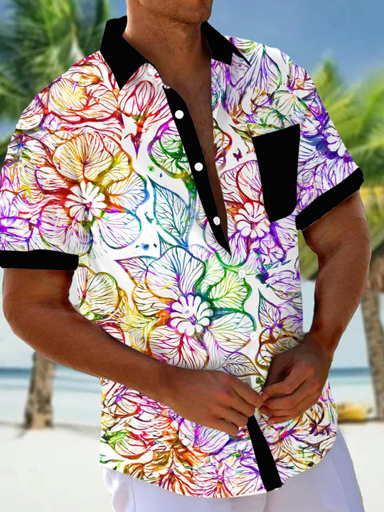 men's flower print short sleeve shirt front view
