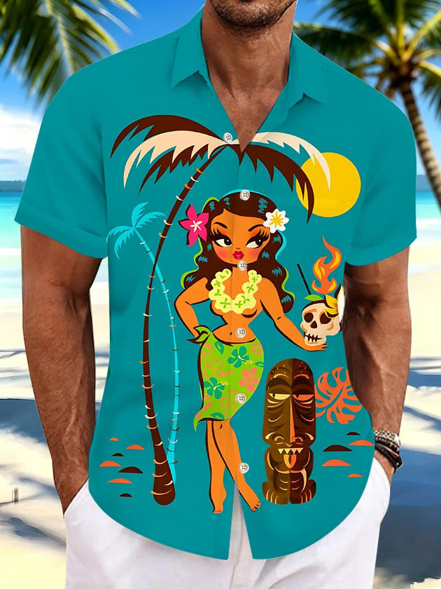Hawaiian Coconut Tree Men's Pocket Short Sleeve Shirts
