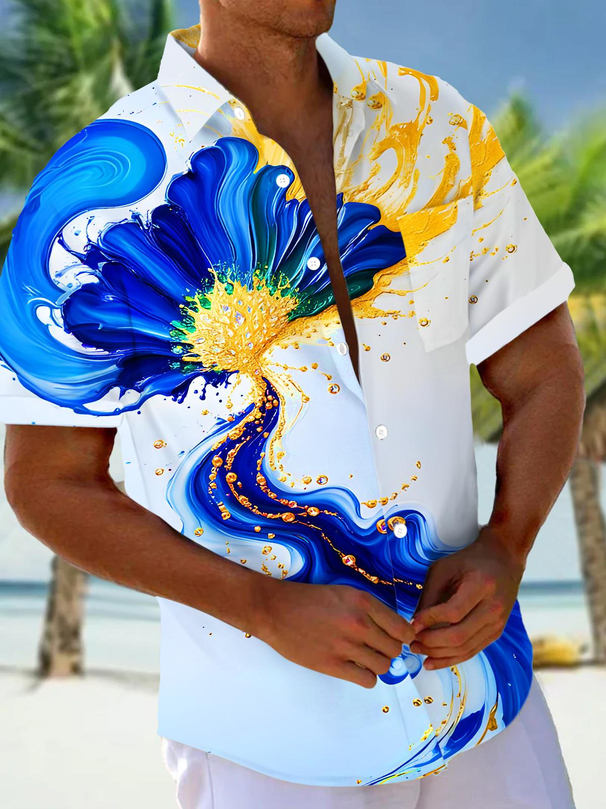 Art Gilded Floral Men's Pocket Short Sleeve Shirts