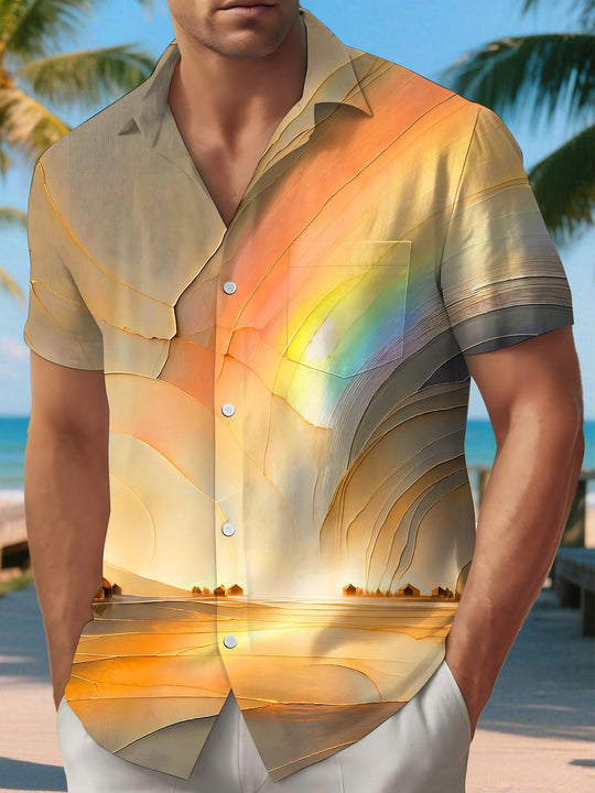 Golden Beach Sunset Abstract Art Men's Pocket Short Sleeve Shirts