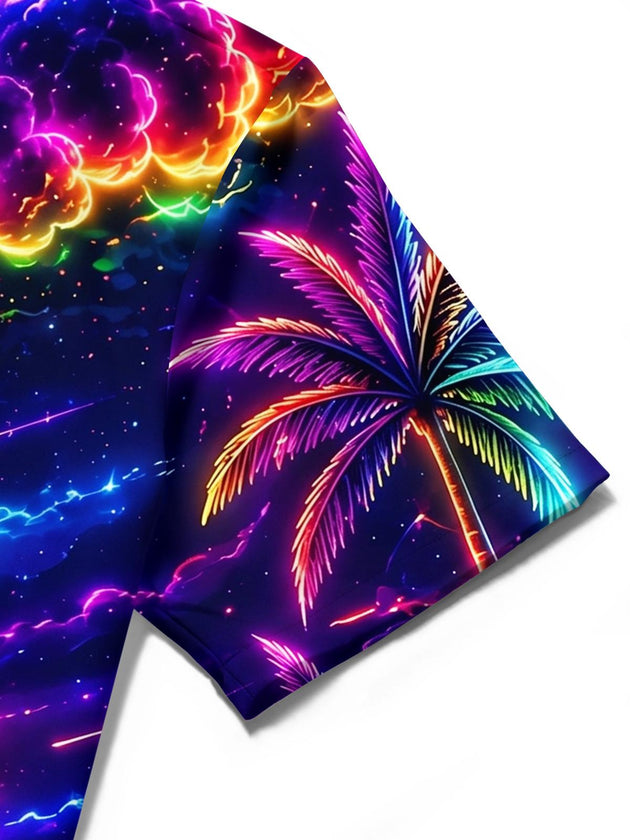 Neon Colorful Glowing Steam Train Men's Pocket Short Sleeve Shirts