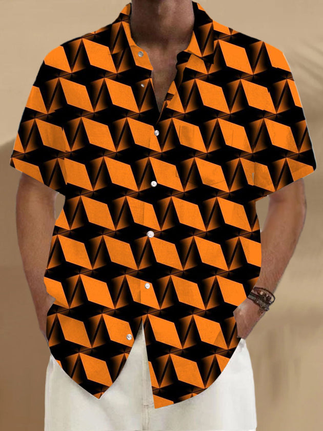 Men's geometric print short sleeve shirt front view