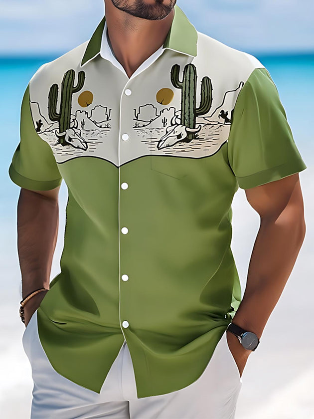 Men's cactus print pocket short sleeve shirt front view