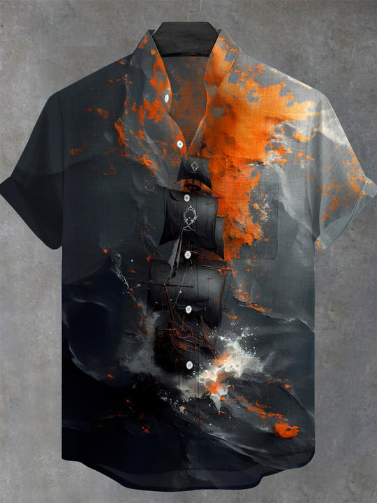 Men's short sleeve stand collar shirt front view