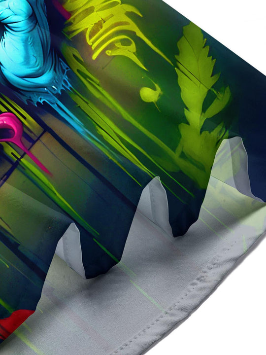 Men dark neon graffiti horror clown pocket short sleeve shirt lifestyle side view
