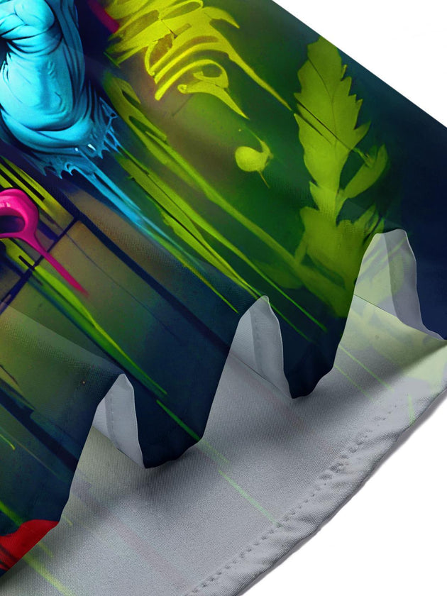 Men dark neon graffiti horror clown pocket short sleeve shirt lifestyle side view
