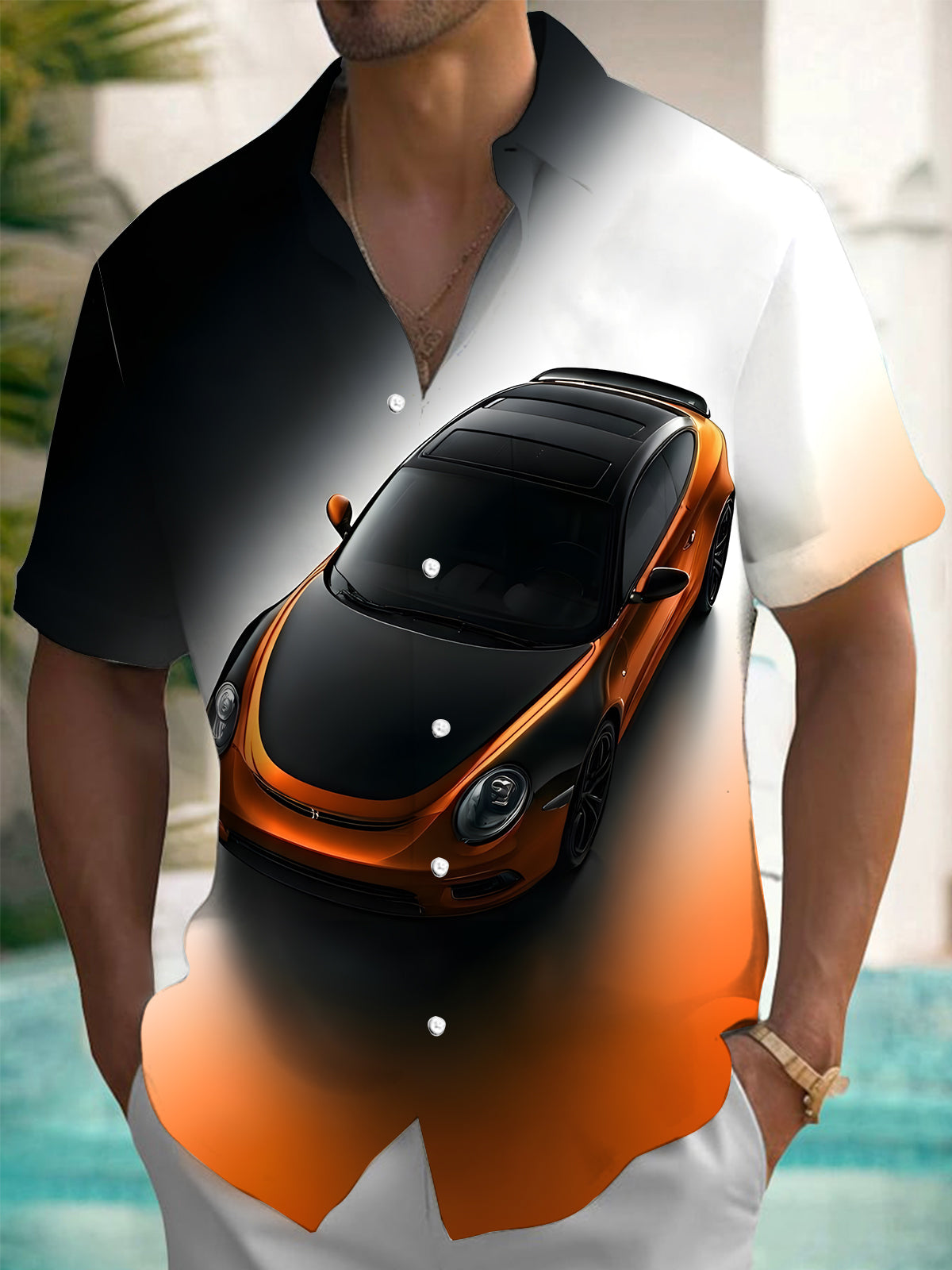 Car gradient print Men's Pocket Short Sleeve Shirts